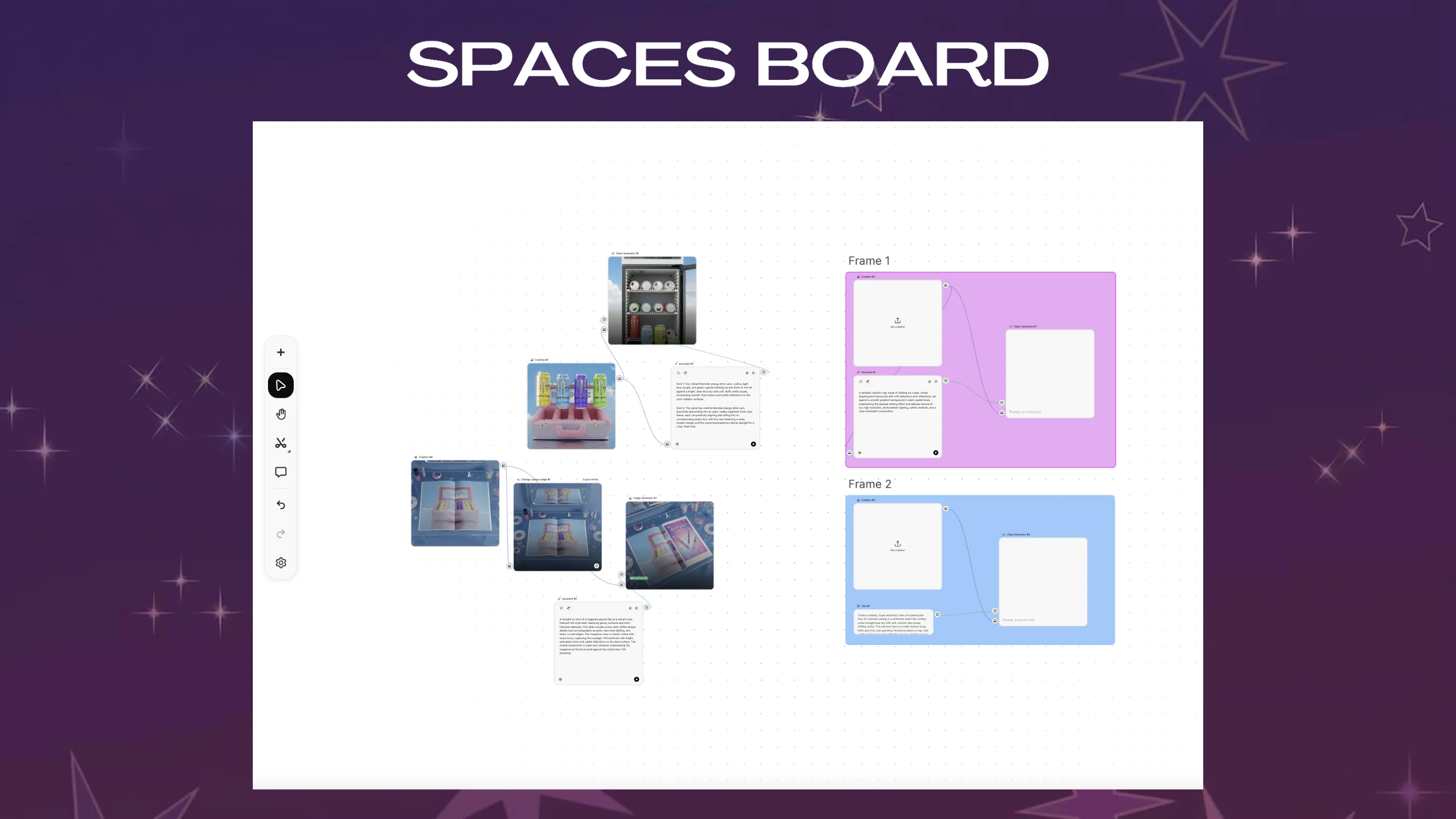 Magnific Spaces board for the Bratzmode campaign showing the node canvas that produced the campaign stills